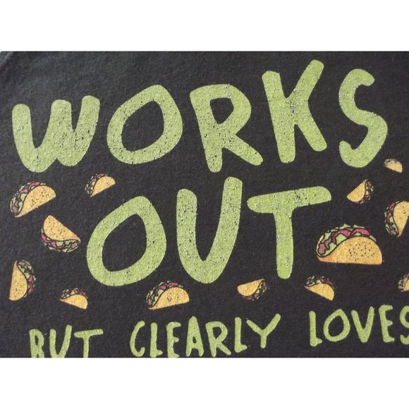 Tank Top Womens Sz Large Works Out But Clearly Loves Tacos -District Perfect Tri - Picture 2 of 9